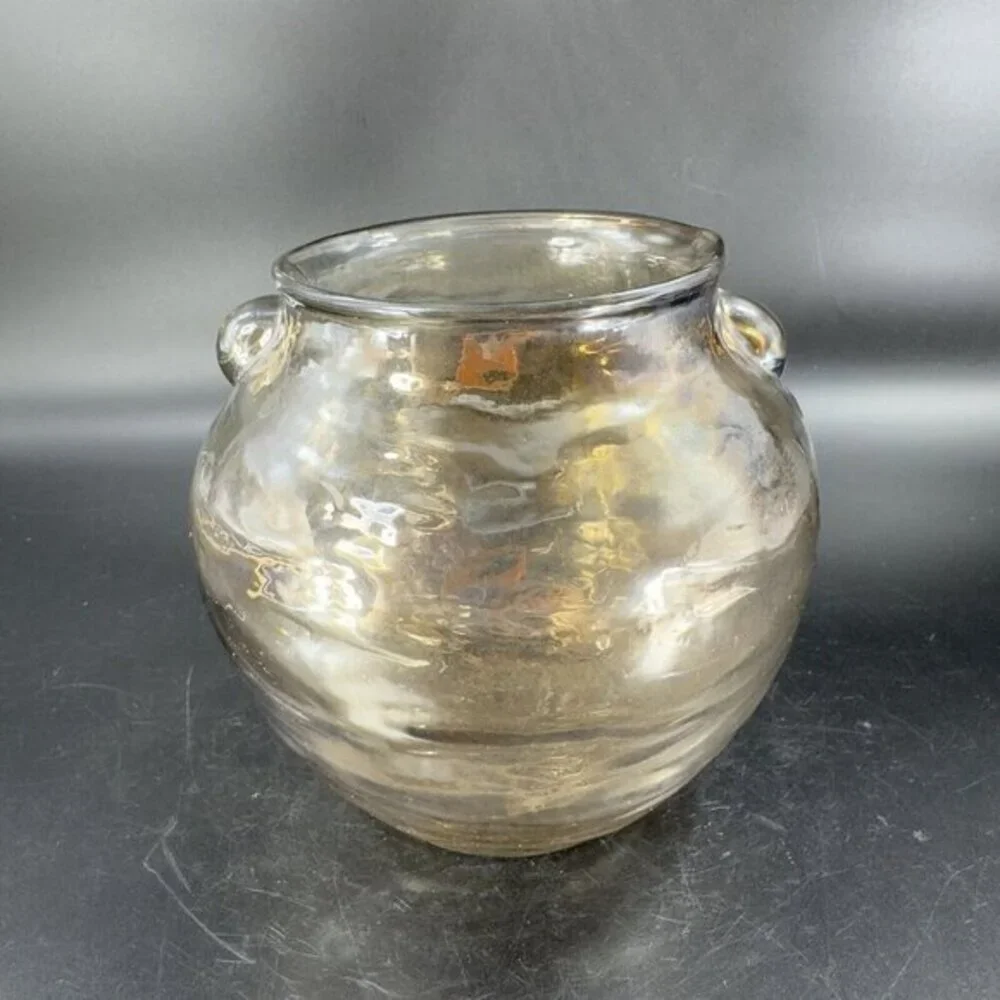 Anthropologie Capricio Art Glass‎ Round Bottom Vase With Small Handles W Sticker
